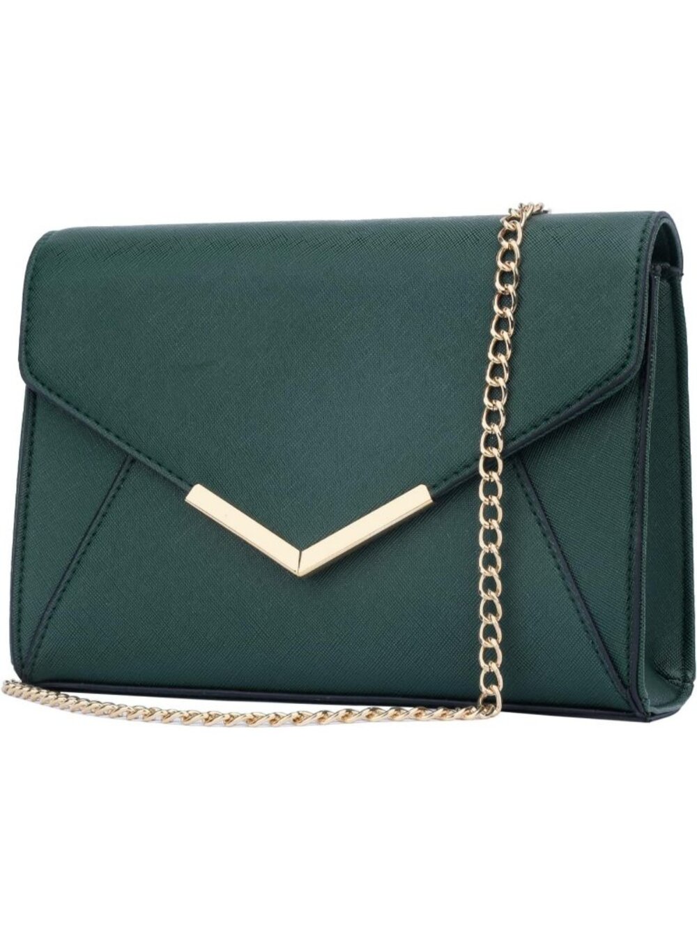 Women A Olive Faux Leather Envelope Clutch Purse Crossbody Chain Evening Bag